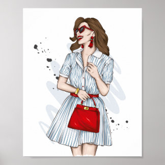 Beautiful girl in stylish clothes with fashion acc poster