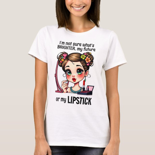 Beautiful Girl Lipstick Make-up Colourful Flower T-Shirt (Front)