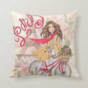 Beautiful Girl On A Bicycle In Paris Cushion
