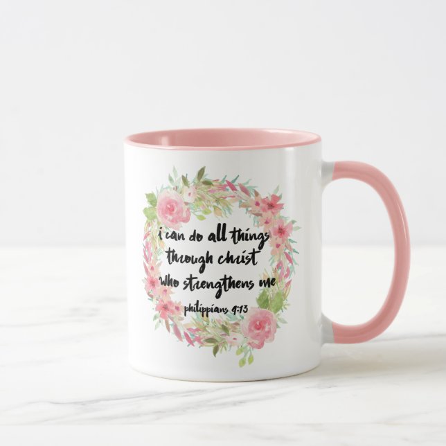 Beautiful Girl Philippians 4:13 Pink Rose Mug (Right)