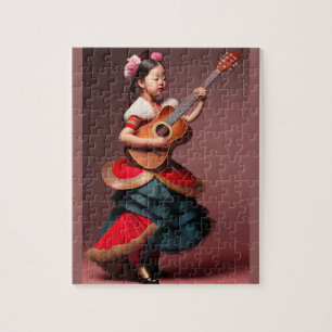Beautiful Girl Playing Guitar Jigsaw Puzzle