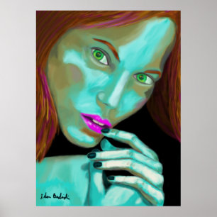 Beautiful Girl Portrait with Fluorescent Colours Poster