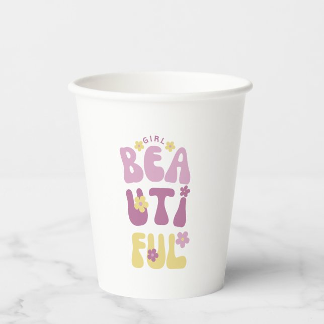 Beautiful Girl Purple And Yellow Cute Daisies Paper Cups (Front)