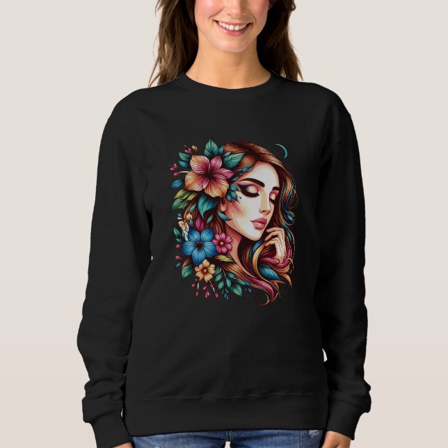 Beautiful girl’s face with flowers sweatshirt (Front)