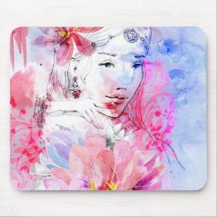 Beautiful girl with a bouquet of flowers mouse pad
