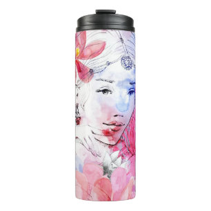 Beautiful girl with a bouquet of flowers thermal tumbler
