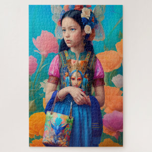 Beautiful girl with a handbag and scarf jigsaw puzzle