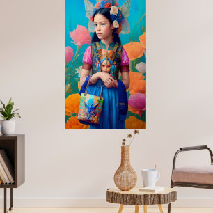 Beautiful girl with a handbak and scarf poster