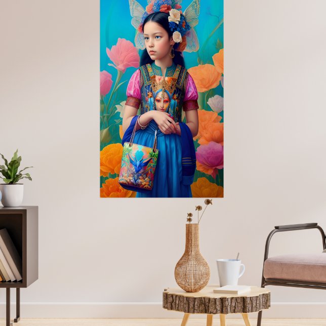 Beautiful girl with a handbak and scarf poster (Living Room 3)