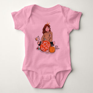 Beautiful Girl with Brown Hair Colouring Pumpkins Baby Bodysuit