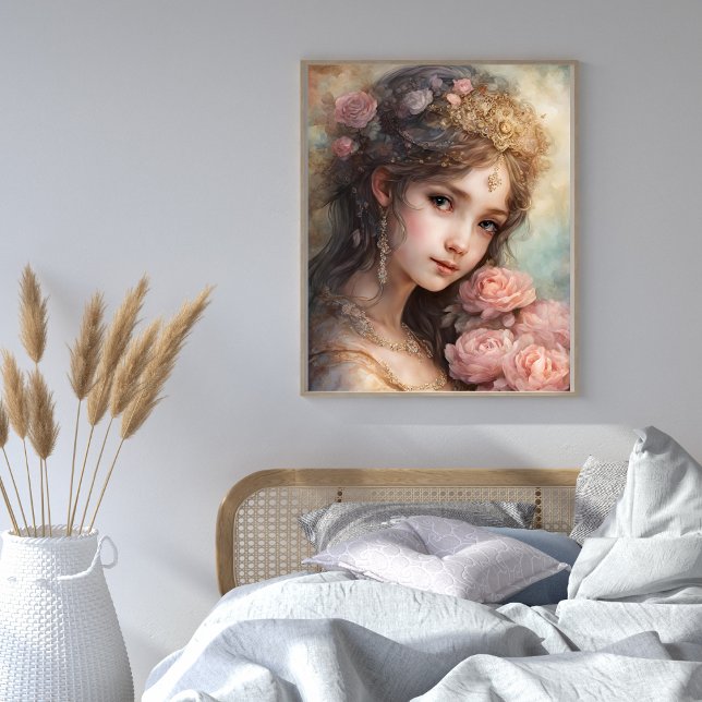 Beautiful Girl with Pink Roses  Poster (Beautiful Girl with Pink Roses Poster)
