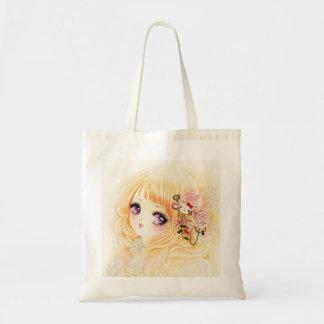 Beautiful girl with roses tote bag