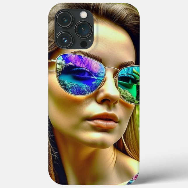 Beautiful Girl with Sunglasses Reflection Flowers Case-Mate iPhone Case (Back)
