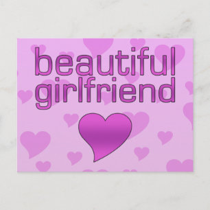 Beautiful Girlfriend Pink & Purple Love Hearts Postcard