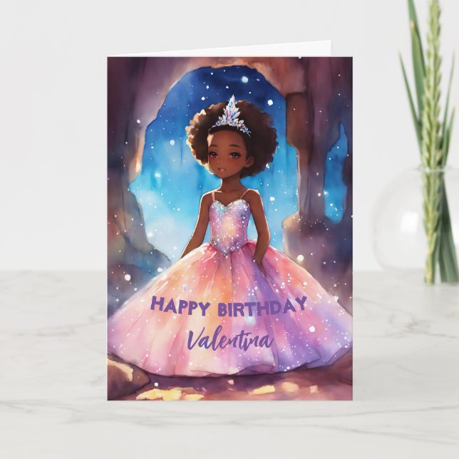 Beautiful girl's full dress princess birthday card (Front)