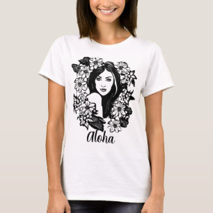 Beautiful Girls With Flowers Line Art T-Shirt