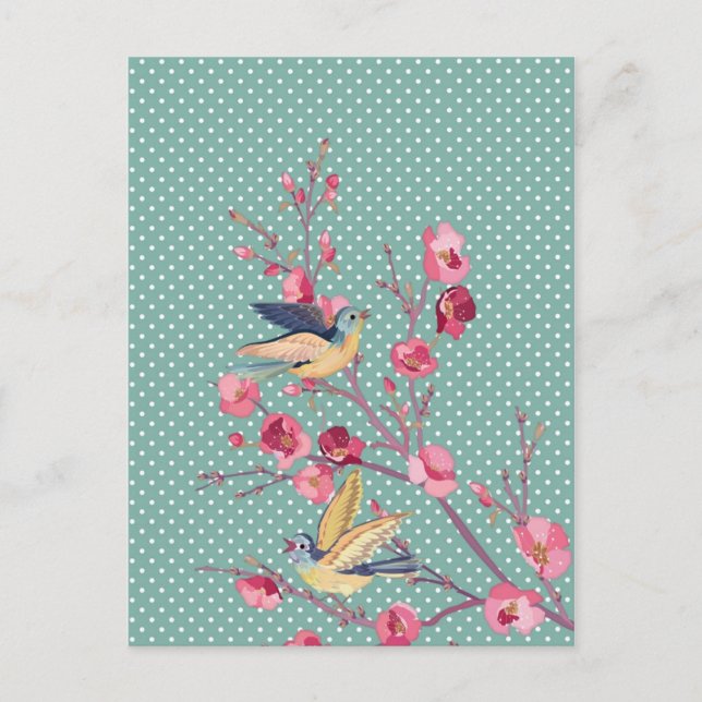 Beautiful girly chic vintage spring tree blossom postcard (Front)