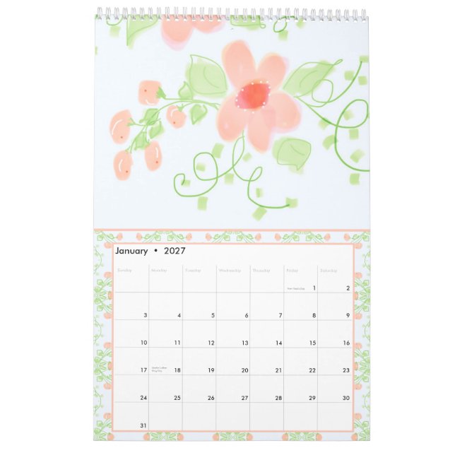 Beautiful Girly Flowered Designer Calendar (Jan 2027)