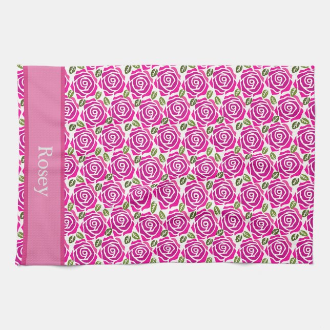 Beautiful Girly Hot Pink  Roses Pattern Name  Tea Towel (Horizontal)