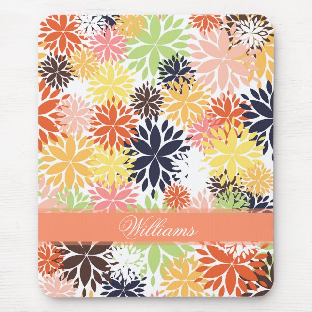 Beautiful girly trendy floral illustration pattern mouse pad (Front)