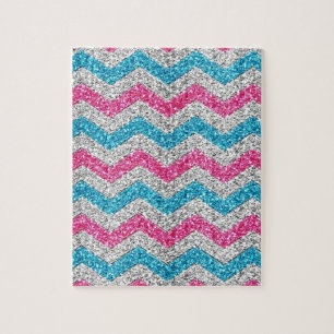 Beautiful girly trendy glitter shining zigzag jigsaw puzzle