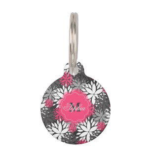 Beautiful girly trendy monogram floral pattern pet tag