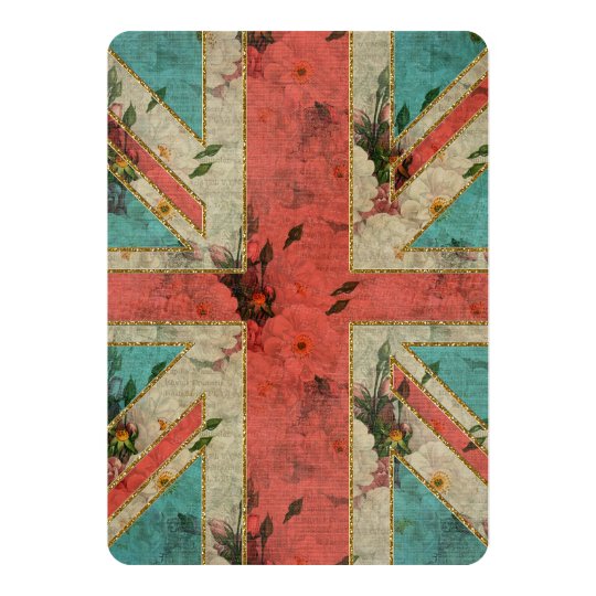 Beautiful girly trendy vintage floral U.K. Flag Card