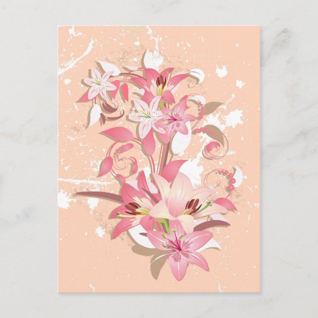 Beautiful girly trendy vintage pink white flowers postcard (Front)