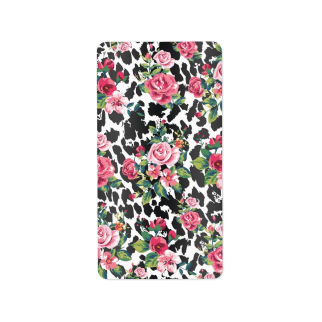 Beautiful girly trendy vintage roses and leopard label (Front)