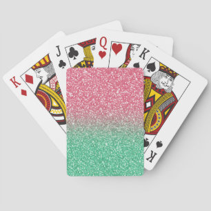 Beautiful girly trendypink green faux glitter playing cards