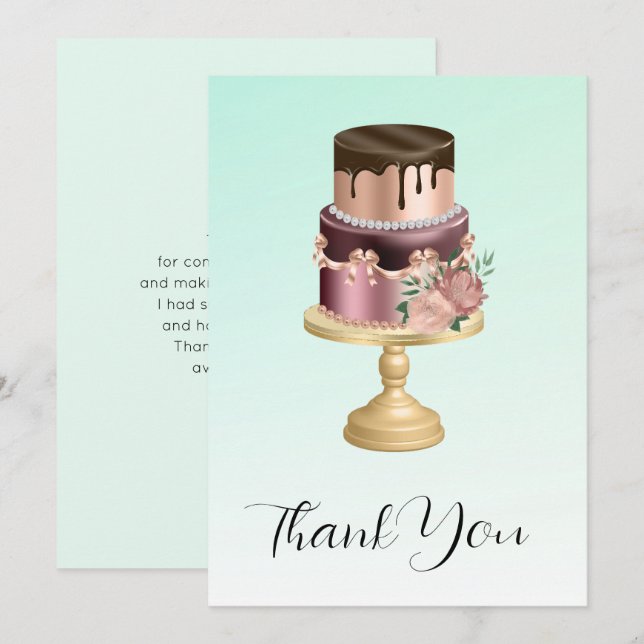 Beautiful Glam Party Cake Party Thank You Card (Front/Back)