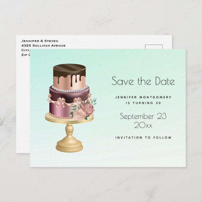 Beautiful Glam Party Cake Save the Date Invitation Postcard (Front/Back)