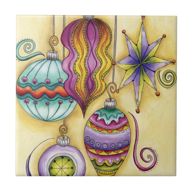 Beautiful Glass Colourful Christmas Ornaments Ceramic Tile (Front)