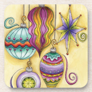 Beautiful Glass Colourful Christmas Ornaments Coaster