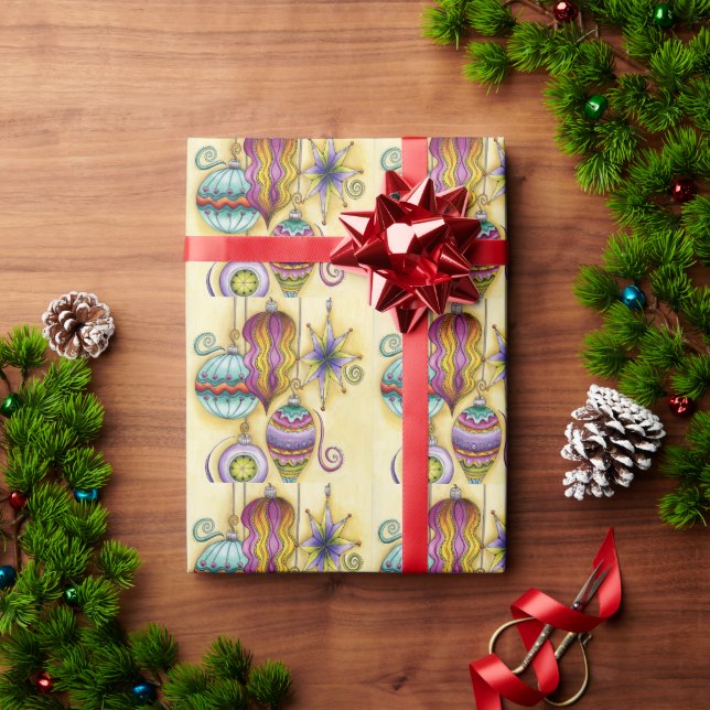 Beautiful Glass Colourful Christmas Ornaments Wrapping Paper (Holiday Gift)