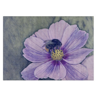 Beautiful glass cutting board with bee art design