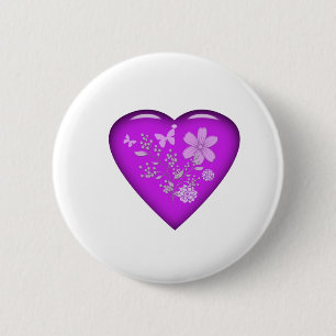 Beautiful Glass Floral Heart 6 Cm Round Badge