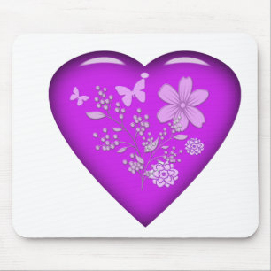 Beautiful Glass Floral Heart Mouse Pad