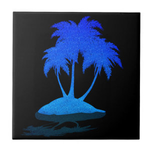 Beautiful Glitter Blue Palms - Exotic Island Ceramic Tile