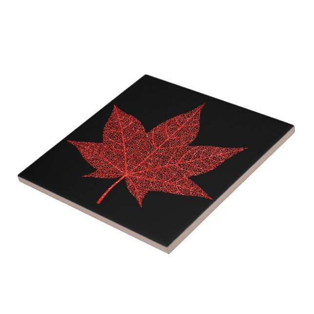Beautiful Glitter Red Leaf - Black Red Ceramic Tile (Side)