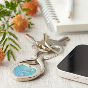 Beautiful Glittery Blue Music Note Treble Clef Key Ring
