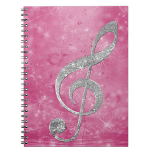 Beautiful glittery effect silver treble clef notebook