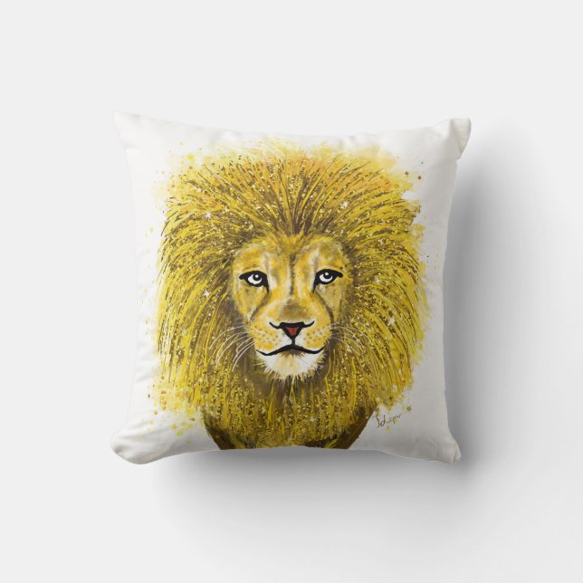 Beautiful Glittery Gold Lion Cushion (Front)