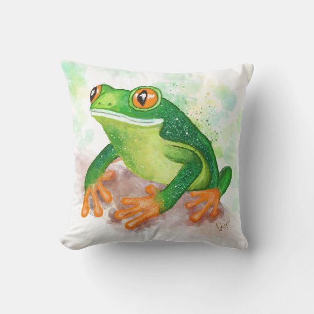 Beautiful Glittery Green Frog Cushion (Front)