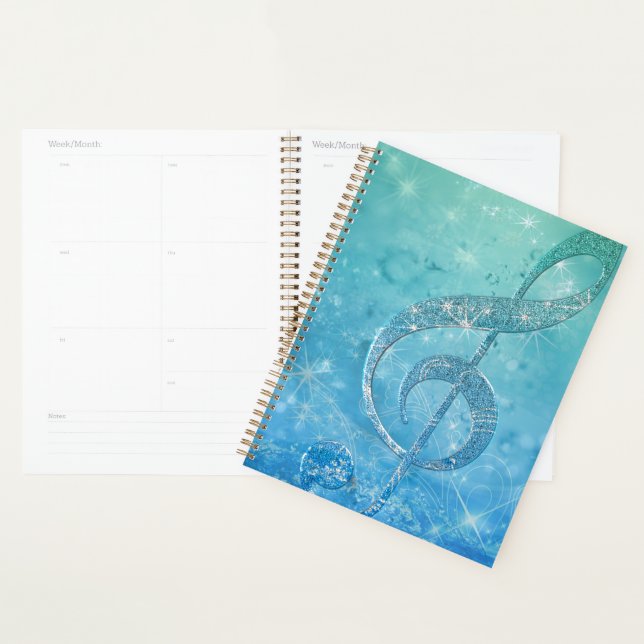 Beautiful glittery shining effect blue treble clef planner (Display)