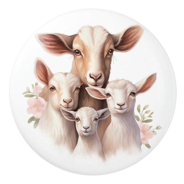 Beautiful Goat Family  Ceramic Knob (Front)