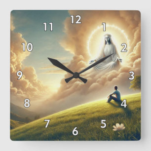 Beautiful God Watching Over His Child Square Wall Clock