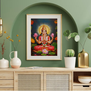 Beautiful Goddess Lakshmi Traditional Floral Art Poster