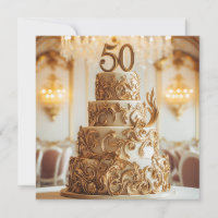 BEAUTIFUL GOLD 50TH WEDDING ANNIVERSARY CAKE