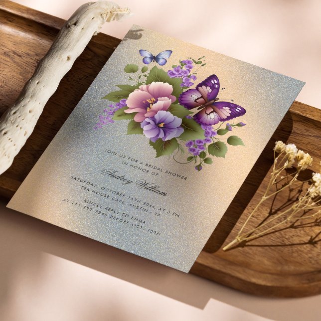 Beautiful Gold Accented Butterfly Bridal Shower Invitation (Personalized Beautiful Gold Accented Butterfly Bridal Shower Invitation)